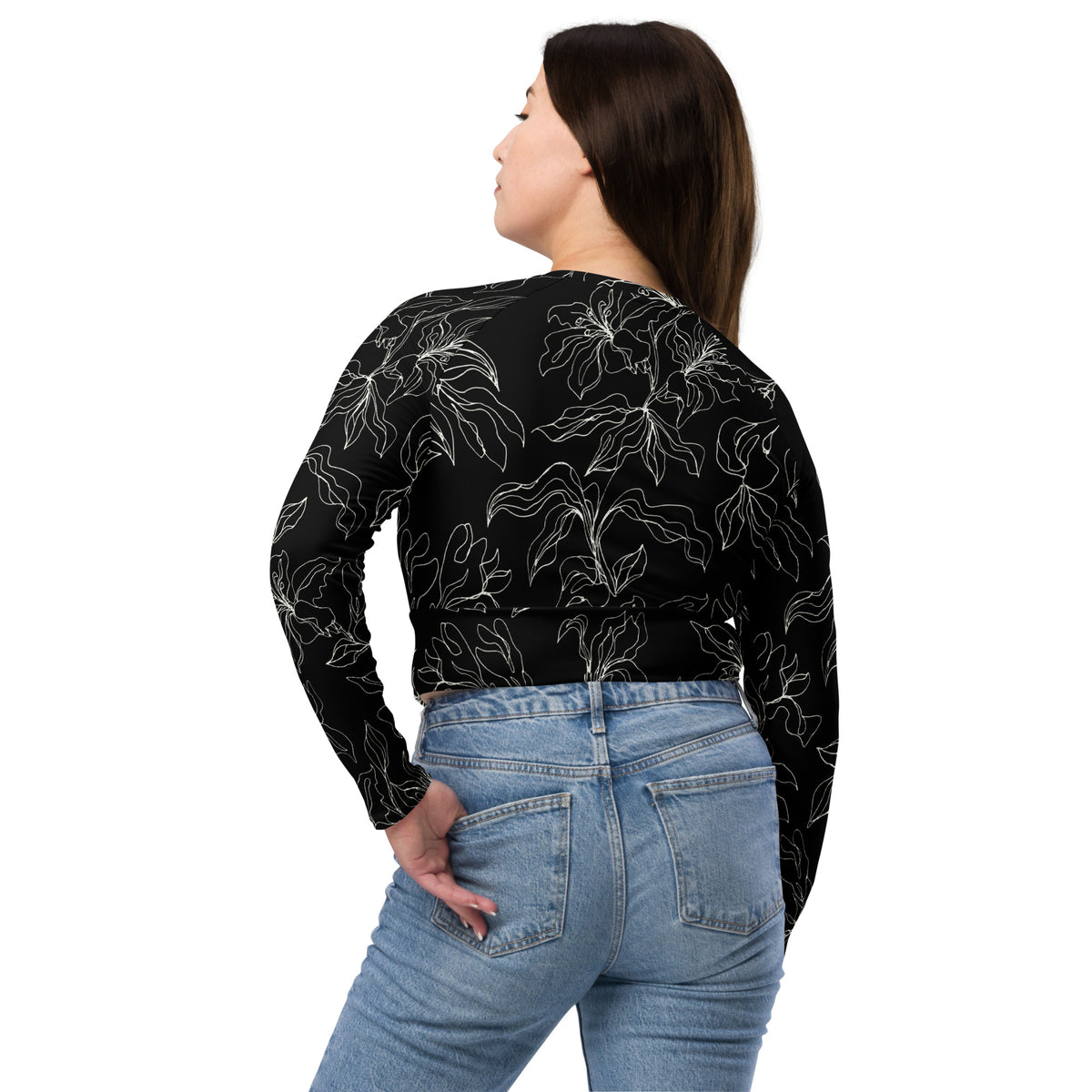 Crop top de manga larga de poliéster