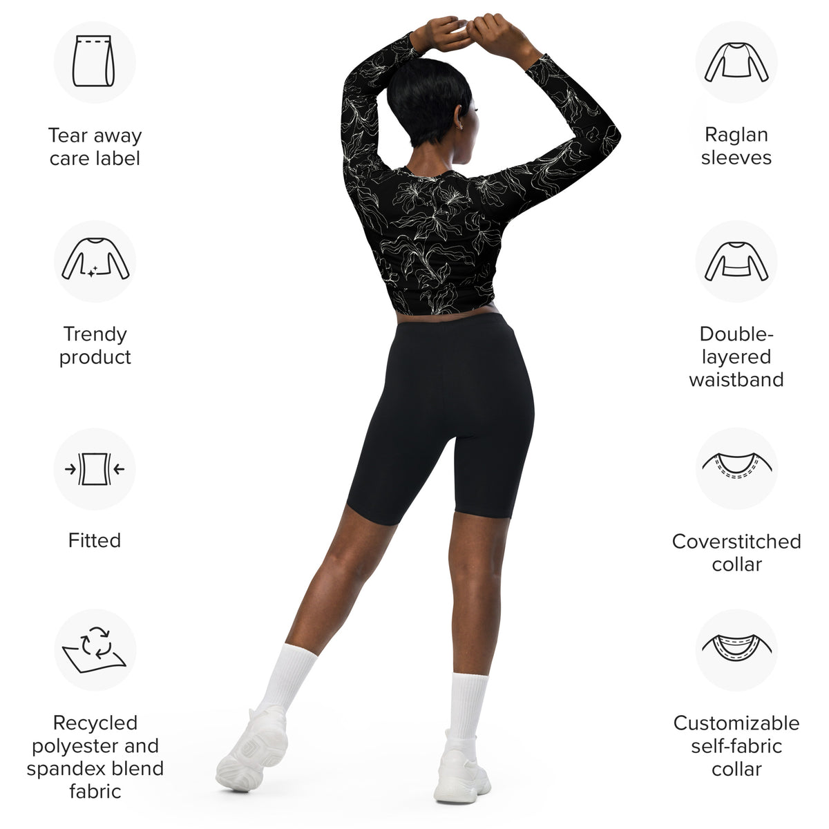 Crop top de manga larga de poliéster