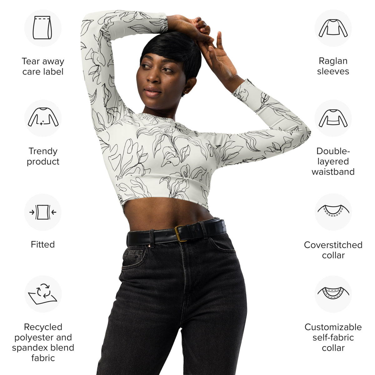 Crop top de manga larga de poliéster