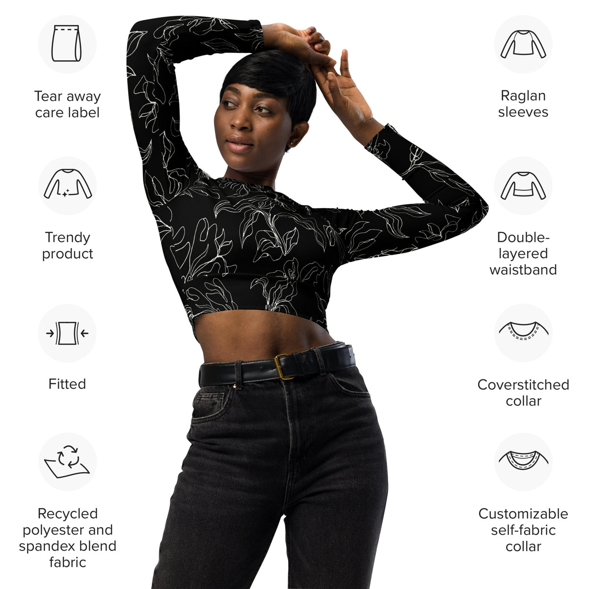 Crop top de manga larga de poliéster