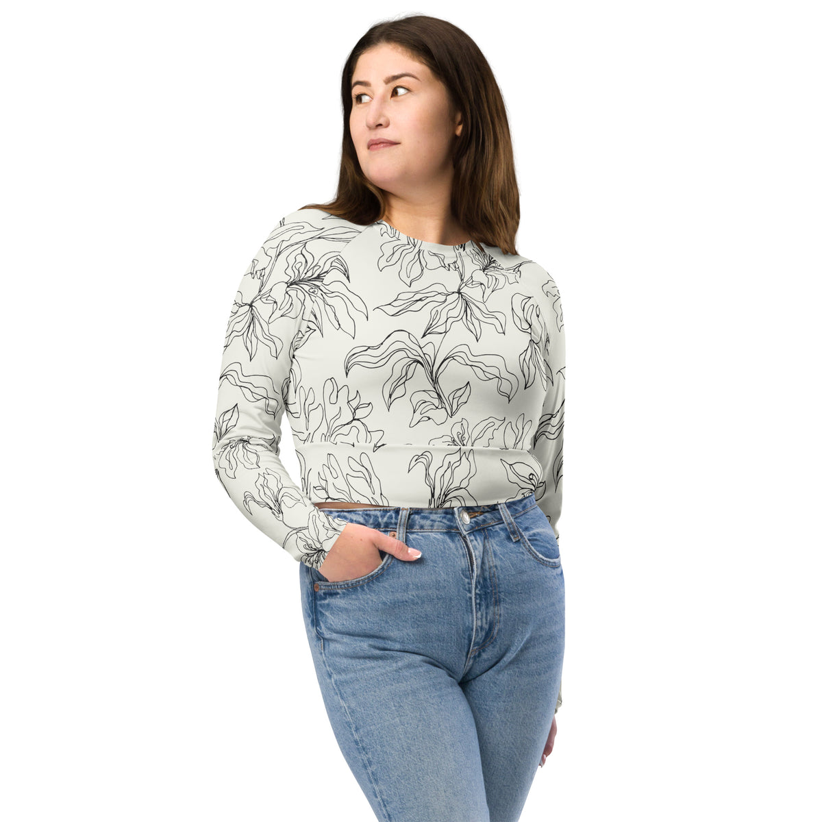 Crop top de manga larga de poliéster