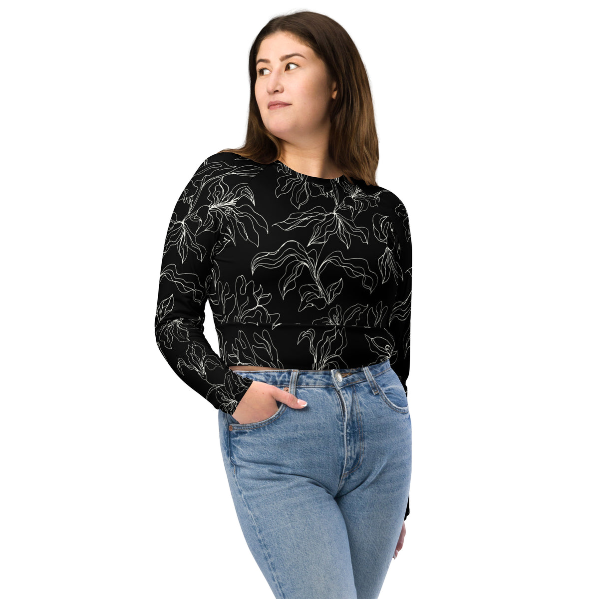 Crop top de manga larga de poliéster