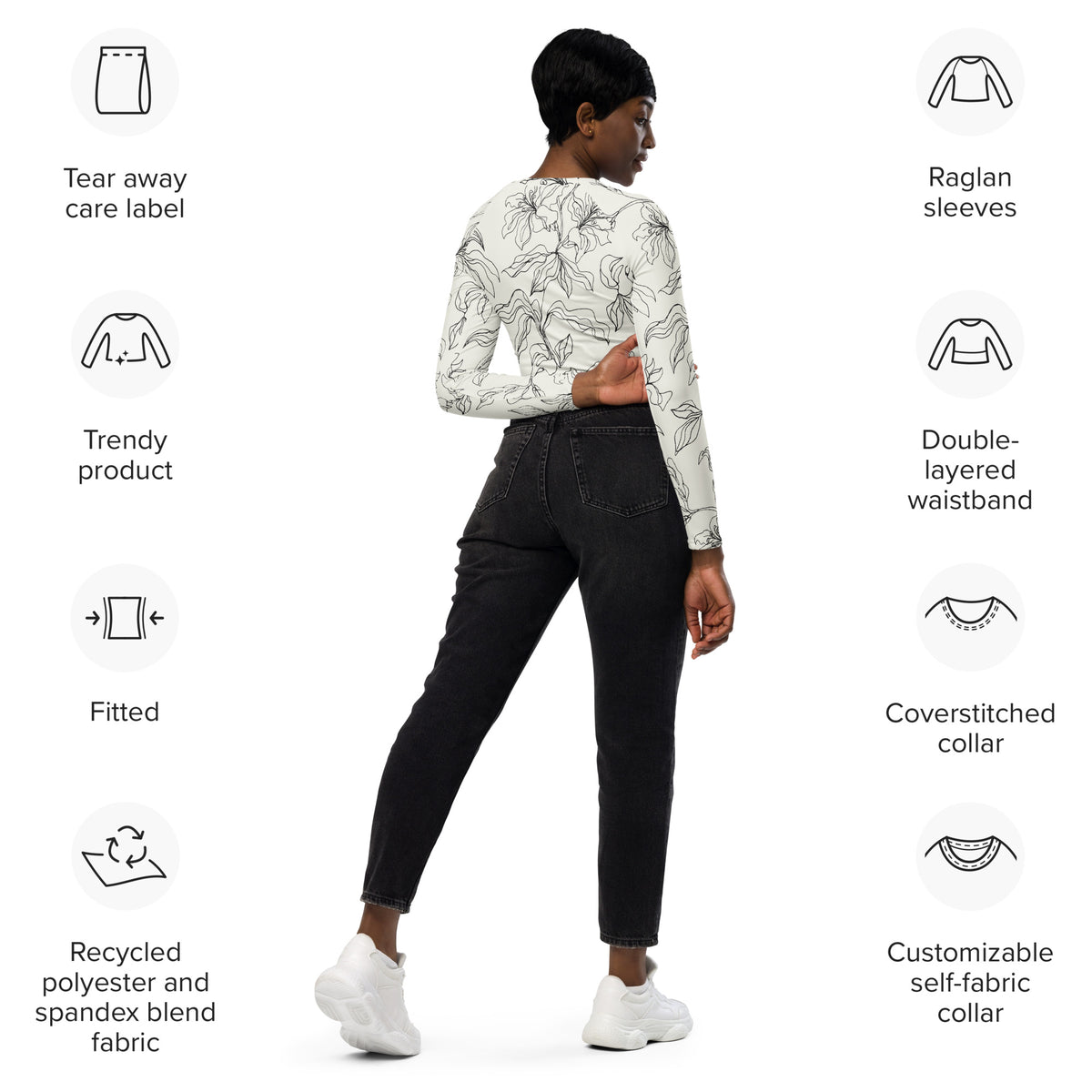 Crop top de manga larga de poliéster