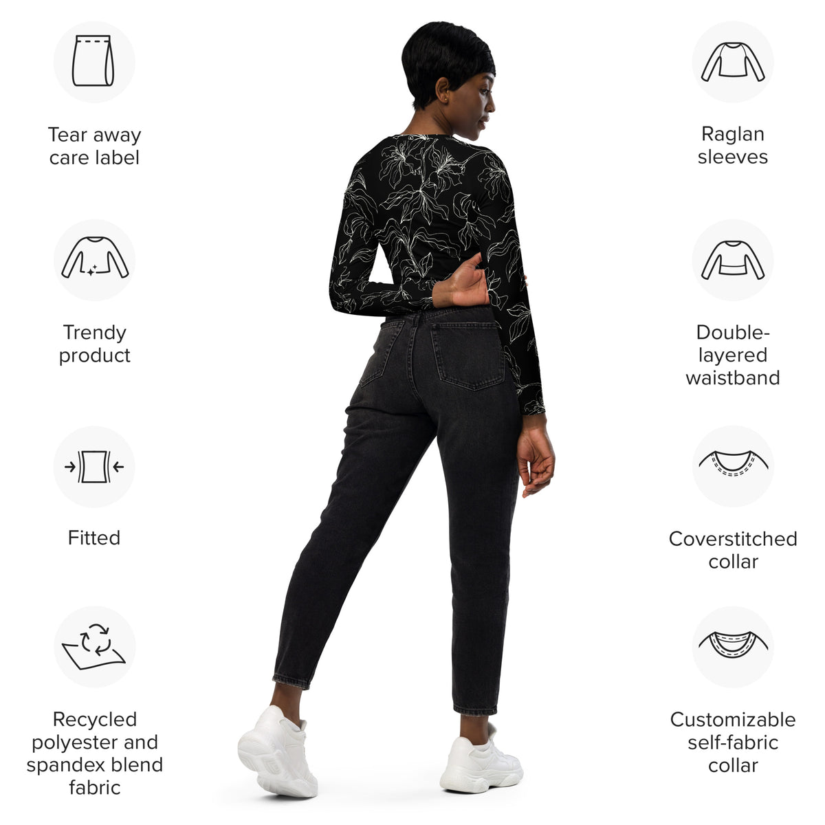 Crop top de manga larga de poliéster